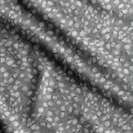 Soimoi Silky Satin Fabric Material, 1 Yard - 42" Inch Width, Gray - Leaves Print - Soft Shiny Fabric for Dress, Pillowcases, Pajamas, Evening Dress, DIY