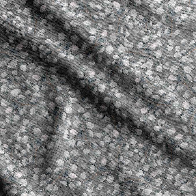 Soimoi Luxurious 58" Wide Gray - Leaves Printed, Cotton Jersey Fabric - Perfect Material for Clothing, Home Decor, Craft Projects, 1 Yard