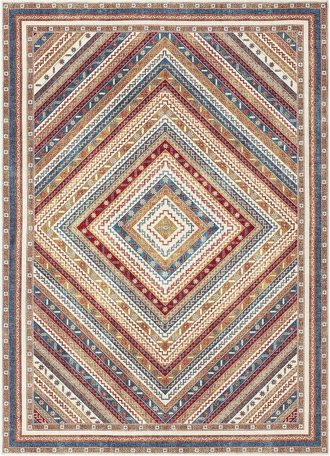 Keen Home Design 48"x72" Rug - Machine Washable Area Rug with Non-Slip Backing, Ideal for Living Room, Dining Room, Bedroom - Vintage, Easy Clean, Durable, Low Pile Rug - (4' x 6')