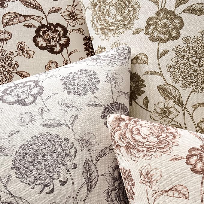 100% Cotton Botanical Throw Pillow Covers Set of 2, 20x20 Inch Grey, Farmhouse Double-Sided Floral Print Decorative Cushion Covers Pillow Cases Boho Home Decor