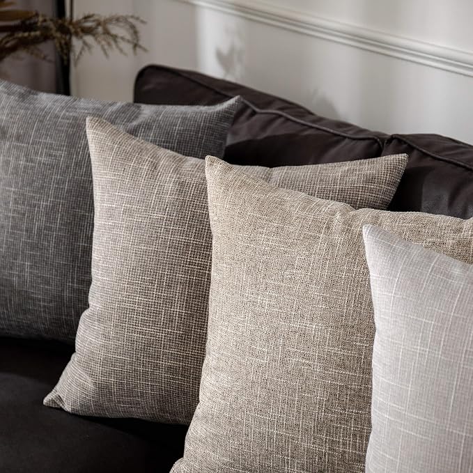 Kevin Textile Set of 2 Decorative Linen Throw Pillow Covers Cushion Case Farmhouse Pillowcase for Couch Sofa Bed, (20 x 20 Inch, Grey White)