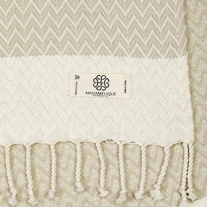 Madamelique Exclusive Hand Towels Set of 2-18 x 40 Inches - Decorative Bathroom Peshtemal Towel for Hand, Face, Hair, Yoga, Tea, Dishcloth, Kitchen and Bath - 100% Pure Cotton (Beige)