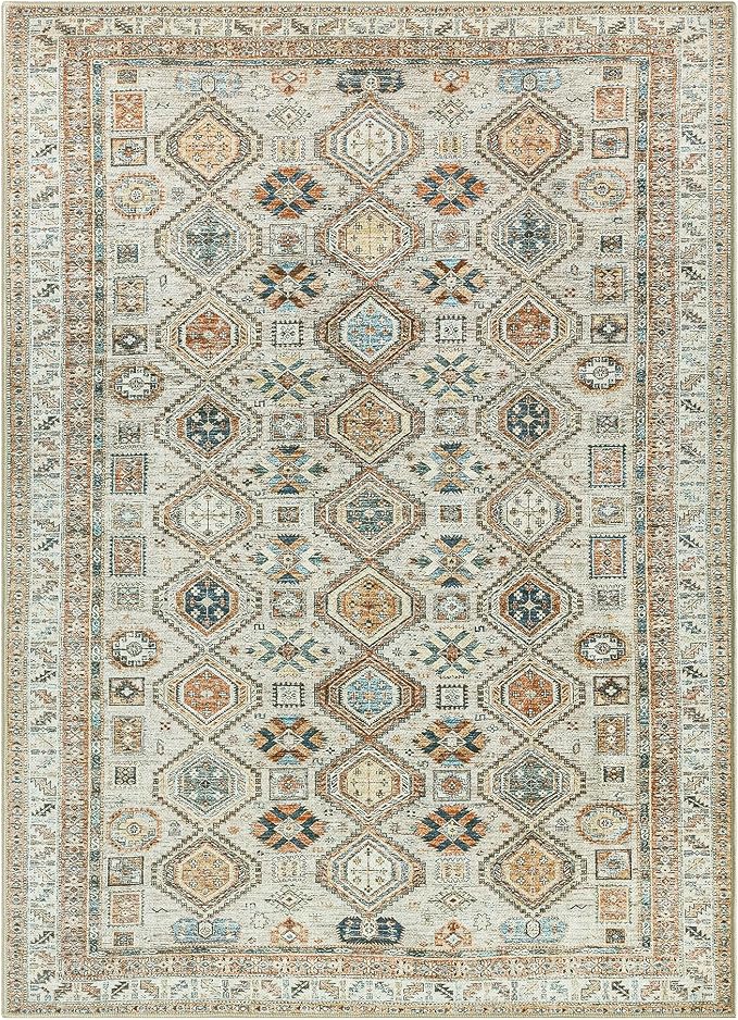 Keen Home Design 5x7 Rug - Machine Washable Area Rug with Non-Slip Backing, Ideal for Living Room, Dining Room, Bedroom - Vintage, Easy Clean, Durable, Low Pile Rug - (5' x 7')