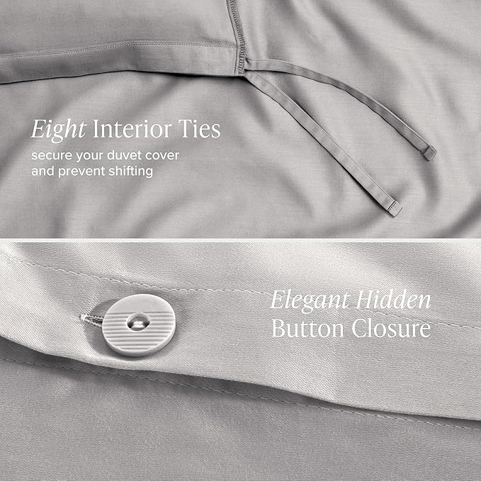 Bare Home 100% Organic Cotton Sateen Duvet Cover Set - Full/Queen Size - 400 Thread Count - Smooth Sateen Weave - Warm & Luxurious - Duvet Cover (Queen, Light Grey)