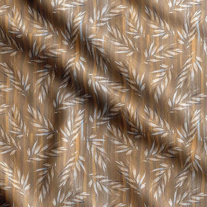 Soimoi Leaves Print - Brown, Pure Silk Fabric - 42 Inch Wide, 1 Yard, Lightweight Material, Perfect for Elegant Dresses, Sarees, Scarves, Evening Wear