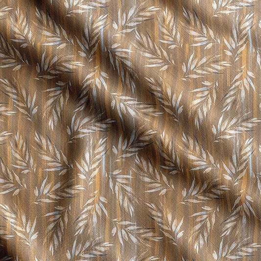 Soimoi Heavyweight Cotton Poplin Fabric Material, Brown - Leaves Printed - 42" Inch Width, Natural Cotton Material for Quilt Making, Dresses, Skirts, Pajamas, Pillowcases, Tablecloths, Kurtis, 1 Yard