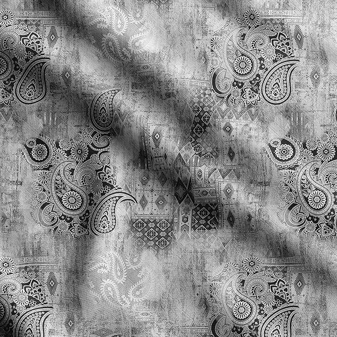 Soimoi Asian Print - Gray, Viscose Rayon Fabric Material - 42 Inch Wide, 1 Yard, Unstitched Material for Dresses, Blouses, Skirts, Sleepwear, Kids Clothing