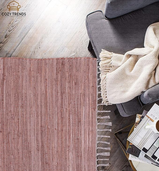 Cotton Rag Rug 24x36'' | 2x3' Multicolor Area Rug - Hand Woven, Washable & Reversible with Tassels - Perfect for Living Room, Kitchen, Entryway, or Bedroom (Brown Multi)