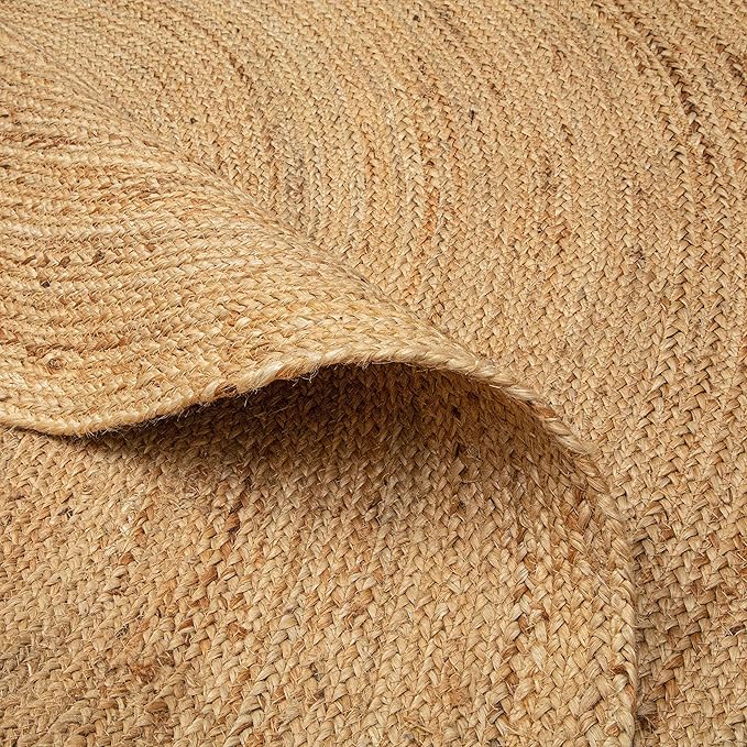 THE BEER VALLEY Jute Braided Area Rug 6 Feet Round - Natural | Reversible Handwoven Circle Rug for Living Room, Bedroom, Nursery - Large Farmhouse Indoor Décor Floor Mat
