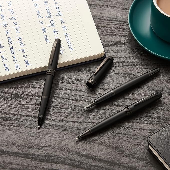 Cross Bailey Matte Gray Lacquer Stainless Steel Extra-Fine Nib Fountain Pen - Professional Fountain Pen for Effortless Writing - Refillable - Black Ink - Gift-Ready