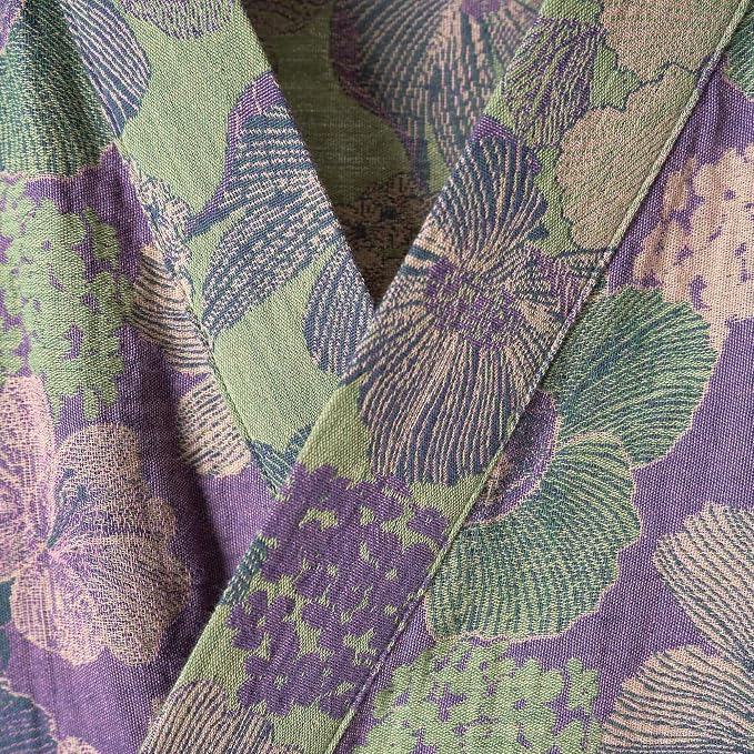 100% Cotton Gauze Ginkgo Leaf Kimono Robe, Long Knit Loose Bathrobe Nightgown Ladies Loungewear Sleepwear for Women