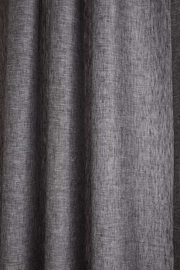 Solino Home European Flax Linen Curtain Chambray Black, 52 x 120 Inch Light Filtering Rod Pocket Curtain 120 Inches Long, 100% Pure Linen Window Treatment for Living Room, Bedroom - 1 Panel