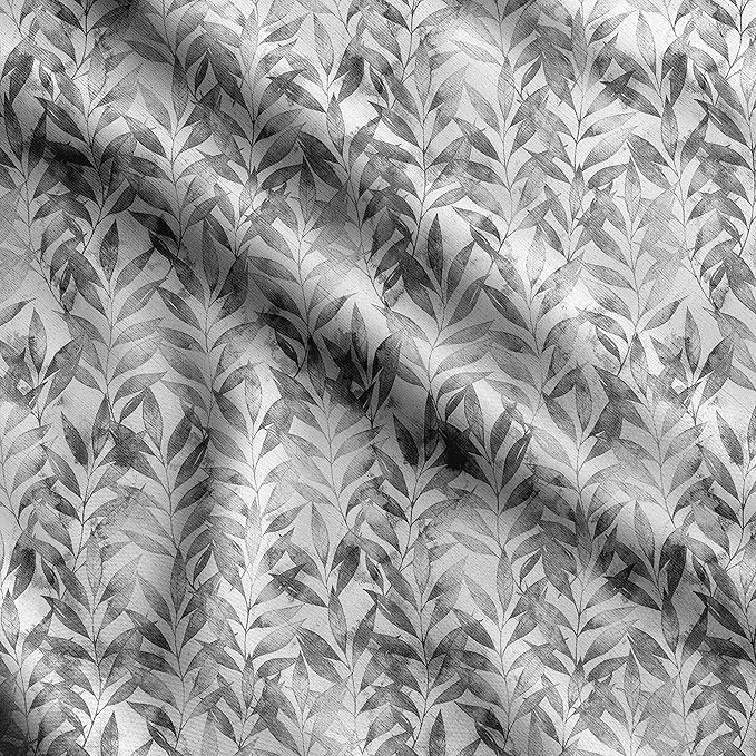Soimoi Heavyweight Cotton Poplin Fabric Material, Gray - Leaves Printed - 42" Inch Width, Natural Cotton Material for Quilt Making, Dresses, Skirts, Pajamas, Pillowcases, Tablecloths, Kurtis, 1 Yard
