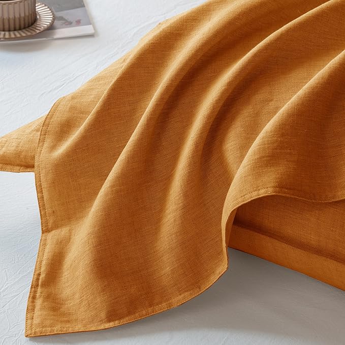EVERLY 100% Linen Pillowcases Set of 2, French Linen from Normandy, 20X36Inch Standard Size, Natural Color, Coconut Buttons Closure, Flax Pillowshams-Pillowcase-Caramel