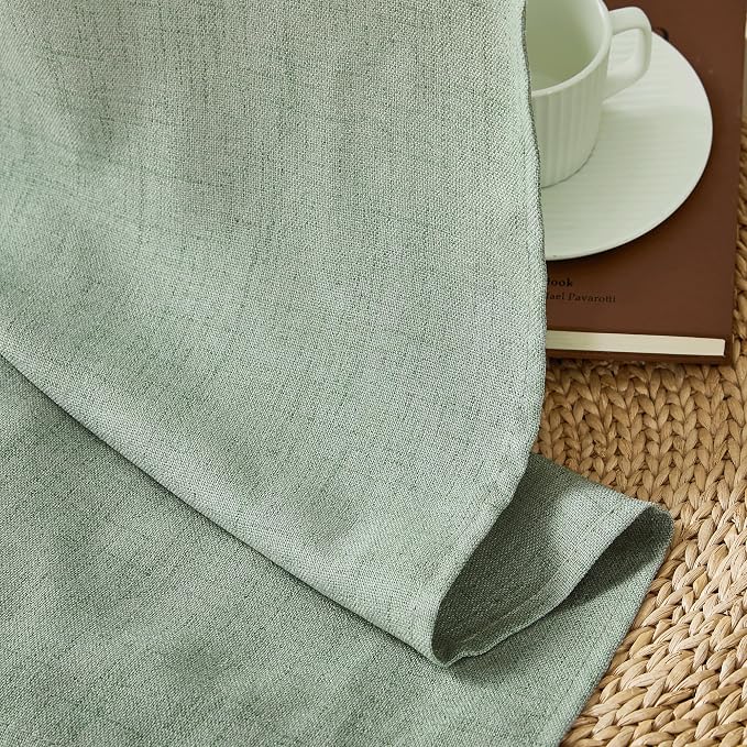 NICETOWN Sage Green Linen Curtains 84 Inches Long 2 Panels for Bedroom Living Room, Privacy Linen Textured Window Drapes Semi Sheer Light Filtering Grommet Burlap Look Curtains, 52" W x 84" L