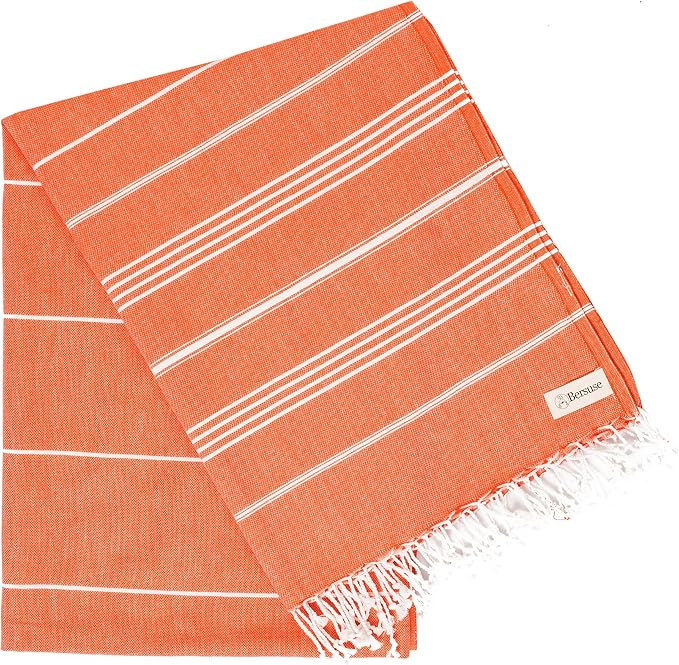Bersuse Towels Anatolia XL Beach Blanket Throw Blanket Turkish Towel 100% Cotton Extra-Large Quick-Dry Lightweight Premium Peshtemal Towel - 61x82 Inches, Dark Orange (Set of 6)