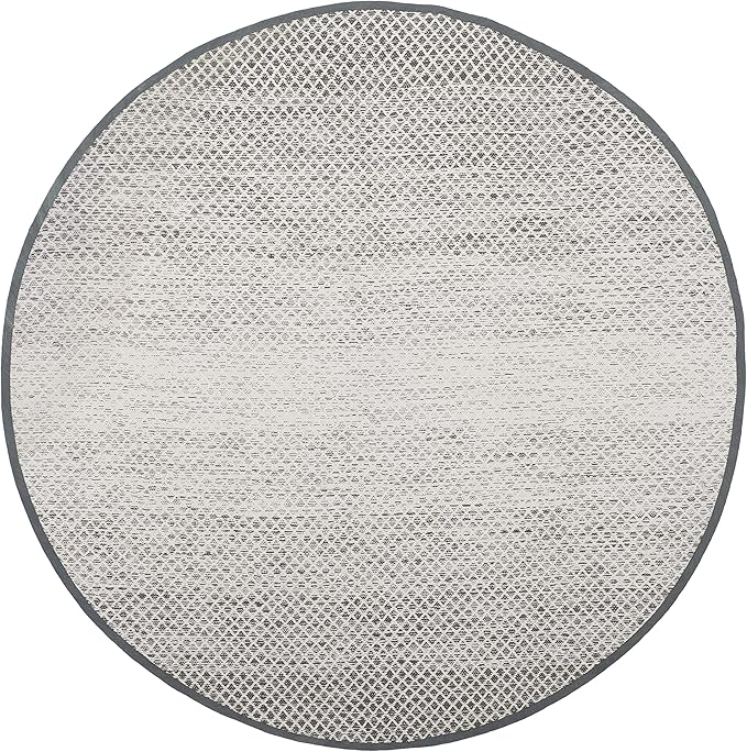 SAFAVIEH Montauk Collection 8' Round Light Grey/Ivory MTK601K Handmade Cotton Entryway Foyer Living Room Bedroom Kitchen Area Rug