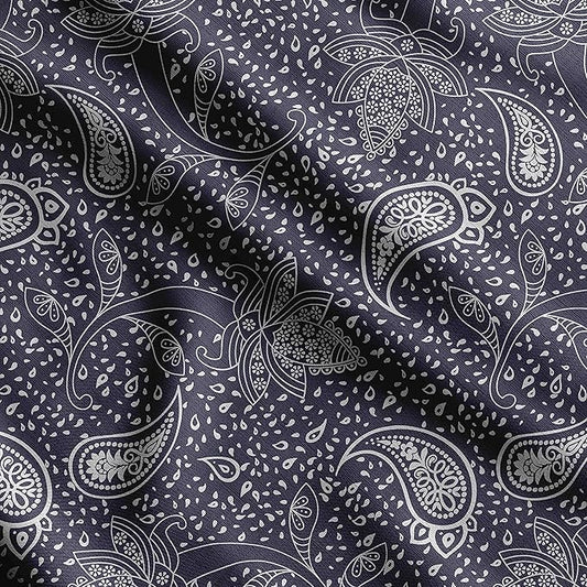 Soimoi Heavyweight Cotton Poplin Fabric Material, Blue - Asian Paisley Printed-42 Inch Width, Natural Cotton Material for Quilt Making, Dress, Skirt, Pajama, Pillowcases, Tablecloths, Kurtis, 1 Yard