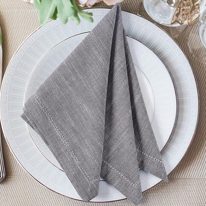 Cotton Textured Cloth Dinner Napkins Set of 6 (20X20 Inch - Charcoal Grey) 100% Cotton Everyday Use Premium Quality Over Sized Cloth Napkins with Mitered Corners Ultra Soft Durable Hotel Quality