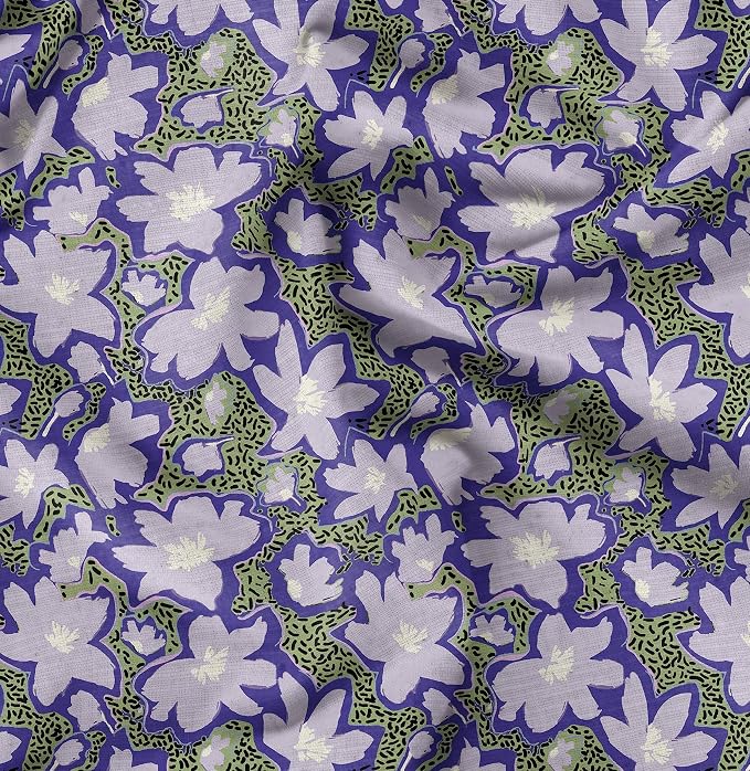 Soimoi Floral Print - Purple, Moss Georgette Fabric Material - 42 Inch Wide, 1 Yard, Unstitched Versatile Fabric for Dresses, Skirts, Blouses, Drapery Projects