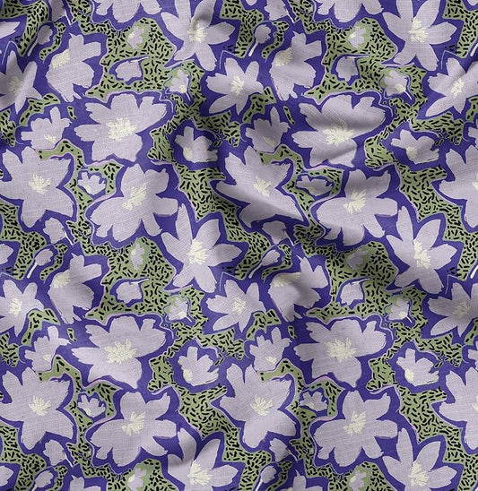 Soimoi Heavyweight Cotton Poplin Fabric Material, Purple - Floral Printed-42 Inch Width, Natural Cotton Material for Quilt Making, Dresses, Skirts, Pajamas, Pillowcases, Tablecloths, Kurtis, 1 Yard