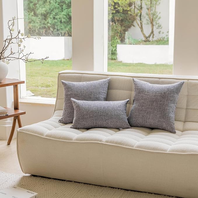 Home Brilliant Euro Pillow Covers 24x24 Inch Decorative Large Throw Pillow Covers Farmhouse Lined Linen Pillow Throw Covers for Couch Chair and Furniture, 24 x 24 Inch, Pack of 2, Ash Grey