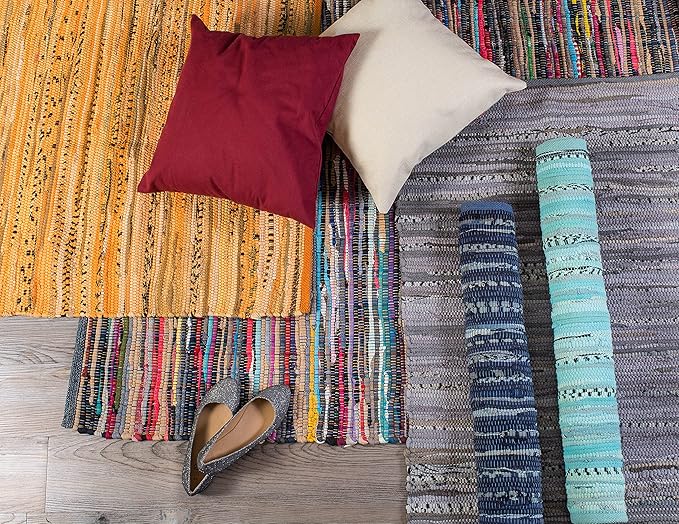 DII Chindi Home Collection Handwoven Multicolor Area Rag Run, 20x31.5, Mustard Yellow