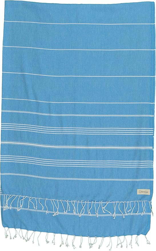 Bersuse Towels Anatolia XL Beach Blanket Throw Blanket Turkish Towel 100% Cotton Extra-Large Quick-Dry Lightweight Premium Peshtemal Towel - 61x82 Inches, Ocean Blue (Set of 3)