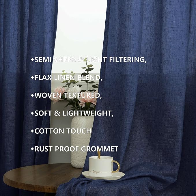 Pitalk Boy Bedroom Curtains 63 Inch Length Grommet Privavy Semi Sheer Light Filtering Sheer Window Drapes for Living Room Navy Blue