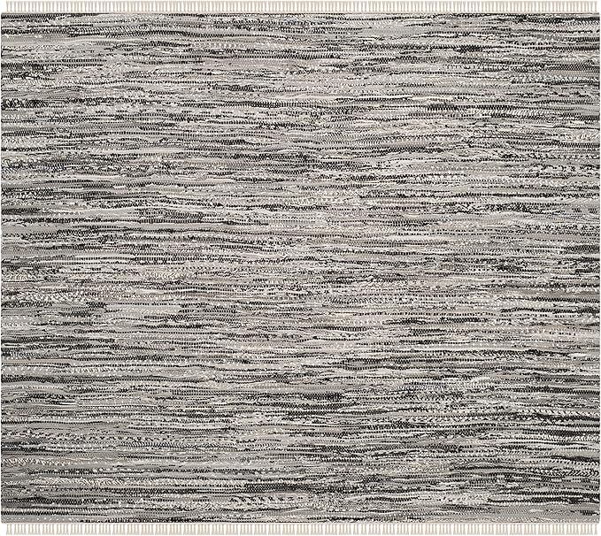 SAFAVIEH Rag Rug Collection Area Rug - 6' Square, Grey, Handmade Boho Stripe Cotton, Ideal for High Traffic Areas in Living Room, Bedroom (RAR128A)