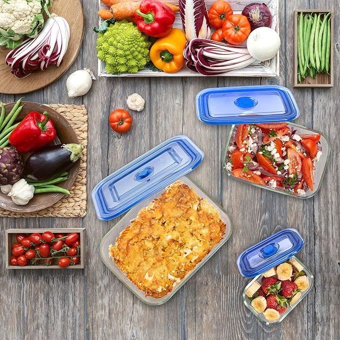 Moss & Stone Extra Large Glass Storage Containers With Lids Set of 3, 101 Oz/ 54 Oz/ 16 Oz, Deep Rectangular Glass Food Container with Lid, Leak Proof, Microwave, Dishwasher & Oven Safe