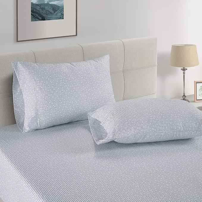 LANE LINEN 100% Organic Cotton Cool Twin Fitted Sheet, 2-Piece Set (1 Fitted Sheet, 1 Pillowcase), Percale Weave, Ultra Soft, Breathable, Fits Mattress Upto 15" Deep - Polka Dot Blue (No Flat Sheet)