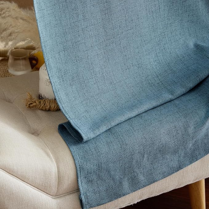 NICETOWN Linen Blended Curtains 63 Inch for Bedroom, Light Filtering Semi Sheer Burlap Curtains Farmhouse Grommet Privacy Window Drapes for Living Room, 2 Panels (52 x 63 Inch, Stone Blue)