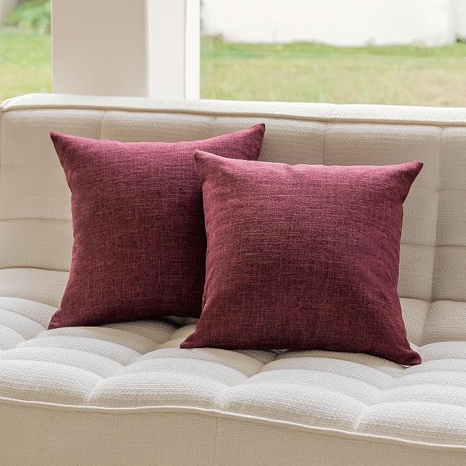 Home Brilliant Euro Sham Pillow Covers 26x26 Set of 2 Soft Lined Linen Decorative Pillow Covers Square Vintage Pillow Cases for Party Anniversary and Wedding, 26 x 26 Inch, Wine Red