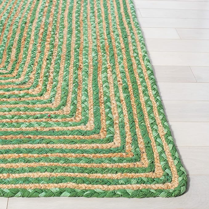 SAFAVIEH Cape Cod Collection Runner Rug - 2'3" x 16', Green & Natural Brown, Handmade Jute & Cotton, Woven Braided Design (CAP202Y)