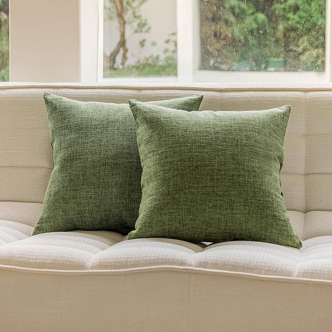 Home Brilliant Set of 2 Euro Pillow Shams 24x24 Lined Linen Decorative Pillow Covers Soft Large Throw Pillow Covers for Sofa Porch Balcony Decor, 24 x 24 Inch, Green