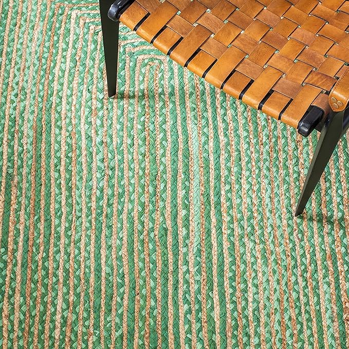 SAFAVIEH Cape Cod Collection Runner Rug - 2'3" x 16', Green & Natural Brown, Handmade Jute & Cotton, Woven Braided Design (CAP202Y)