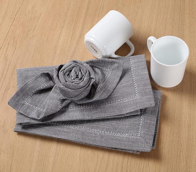 Cotton Textured Cloth Dinner Napkins Set of 6 (20X20 Inch - Charcoal Grey) 100% Cotton Everyday Use Premium Quality Over Sized Cloth Napkins with Mitered Corners Ultra Soft Durable Hotel Quality