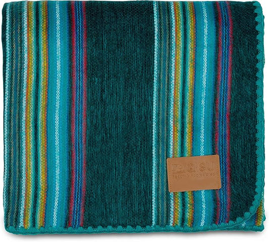 QISU Alpaca Wool Blanket Throw | Large, Beautiful, Warm, Variegated | 85 x 65 inches | Ultra-Soft, Hypoallergenic and Breathable | Non-Itchy or Scratchy (Turquoise Sea Foam Variegated)