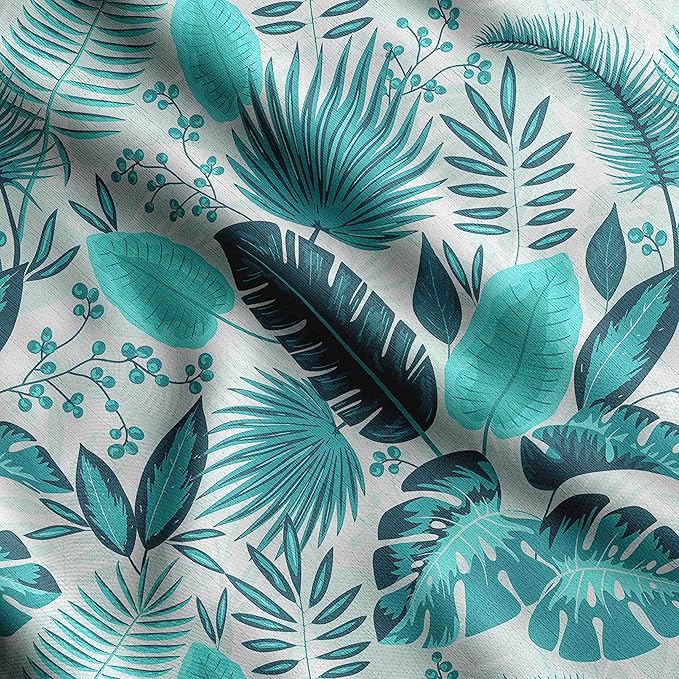 Soimoi Lightweight Velvet Fabric - Blue - Leaves Print, Unstitched Material - 58" Wide, Perfect Fabric for Upholstery, Fashion and Craft Projects, 1 Yard