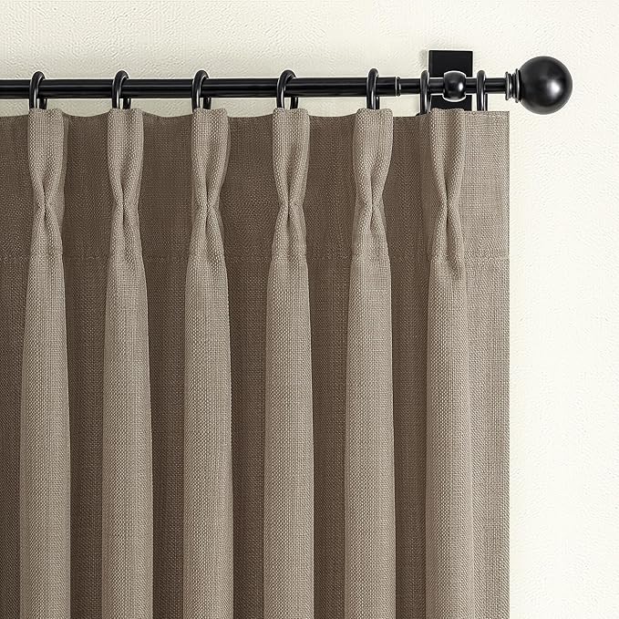 Thick Linen Double Layer Short Blackout Curtains 54 Inch Long 2 Panels Set for Cafe, Memory Shape Pinch Pleat Thermal Sound Dampening Cottage Core Curtain & Drapes Basement Windows Burg with Back Tab