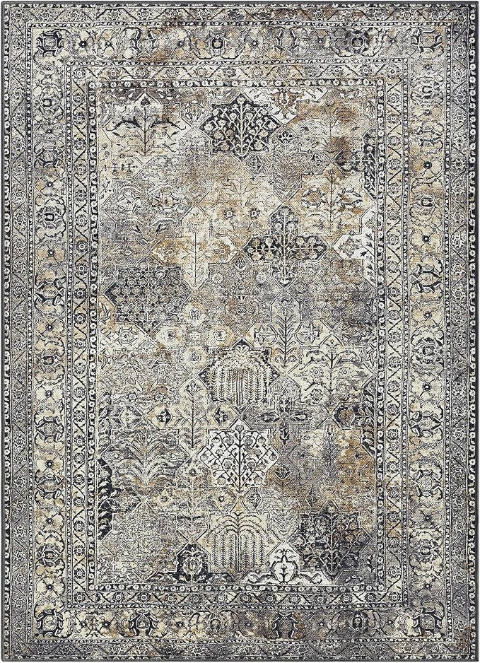 Keen Home Design 5x7 Rug - Machine Washable Area Rug with Non-Slip Backing, Ideal for Living Room, Dining Room, Bedroom - Vintage, Easy Clean, Durable, Low Pile Rug - (5' x 7')