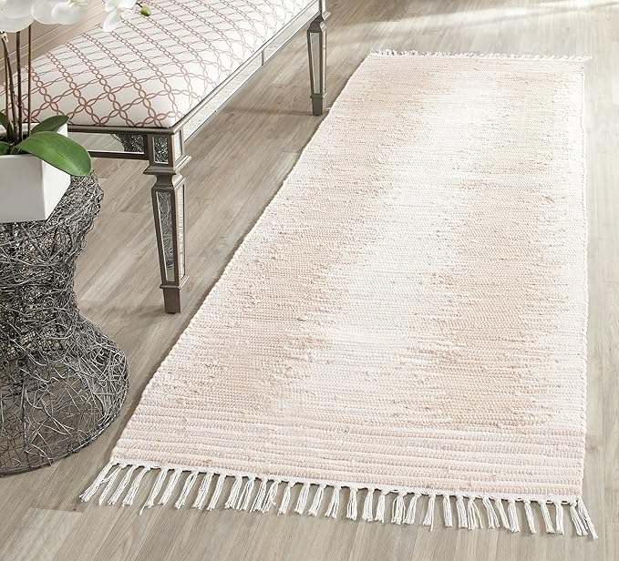 SAFAVIEH Montauk Collection Runner Rug - 2'3" x 10', Beige, Handmade Fringe Cotton, Ideal for High Traffic Areas in Living Room, Bedroom (MTK752A)
