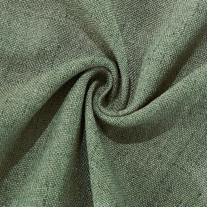 NICETOWN Olive Green Linen Blended Curtains 63 Inch for Bedroom, Light Filtering Semi Sheer Burlap Curtains Farmhouse Grommet Privacy Window Drapes for Living Room, 2 Panels (52 x 63 Inch)