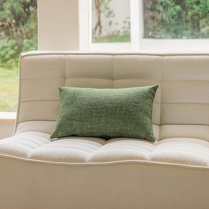 Home Brilliant Rectangle Pillow Covers 12x20 Inch Lined Linen Farmhouse Throw Pillow Covers for Living Room Patio Furniture Decor, 12 x 20 Inch, Set of 2, Green