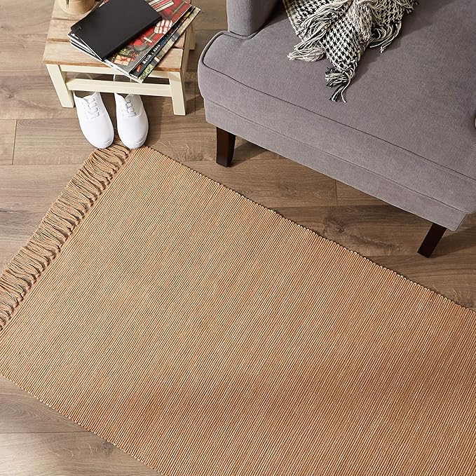 DII Woven Rugs Collection Ribbed Reversible Cotton, Runner, 2 ft 6 in x 6 ft, Stone & Off-White