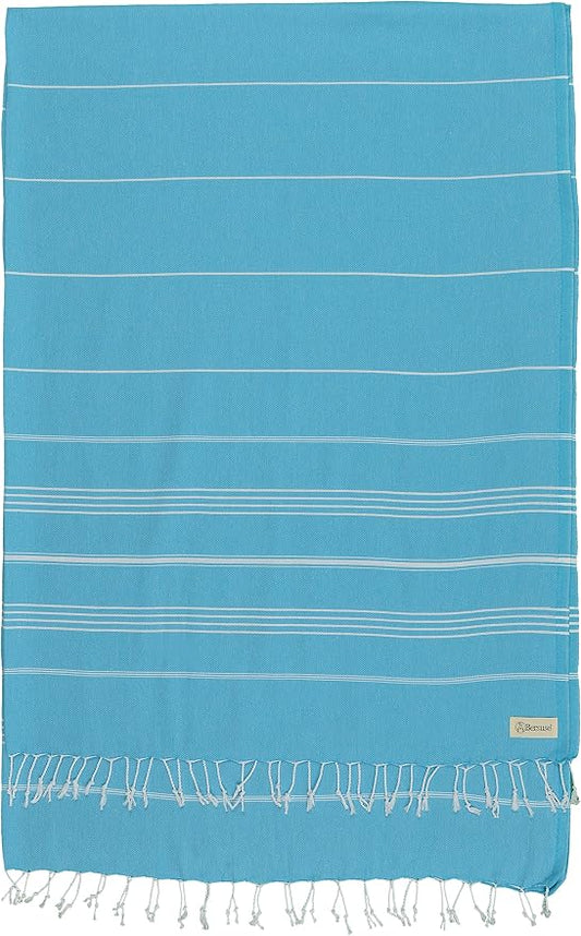 Bersuse Towels Anatolia XL Beach Blanket Throw Blanket Turkish Towel 100% Cotton Extra-Large Quick-Dry Lightweight Premium Peshtemal Towel - 61x82 Inches, Turquoise (Set of 6)