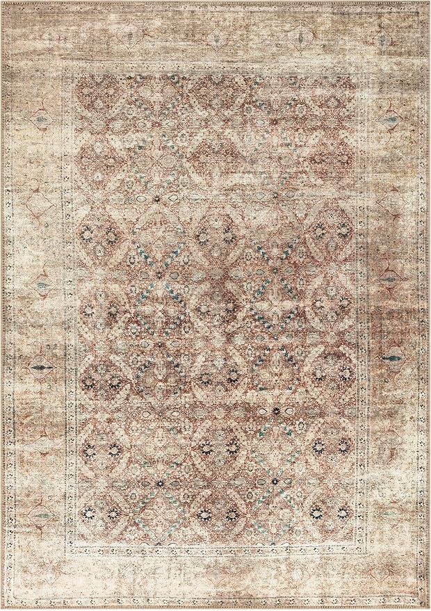 Keen Home Design 9x12 Rug - Machine Washable Area Rug with Non-Slip Backing, Ideal for Living Room, Dining Room, Bedroom - Vintage, Easy Clean, Durable, Low Pile - (9' x 12')
