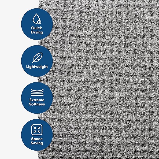 ONSEN Supima® Waffle Bath Sheet, Large, Quick Dry Lint Free 100% USA Cotton, Oversize Lightweight Absorbent Bath Sheet, 38x67 in (Denim Blue, 1x Bath Sheet)