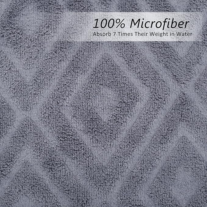 JML Large Microfiber Bath Towels Set of 2, 30" x 60", Oversized, Soft, Super Absorbent,Fast Drying, Perfect for Shower, Sauna,Gym, Sports,Travel, Fitness, Yoga - Grey Diamond Pattern